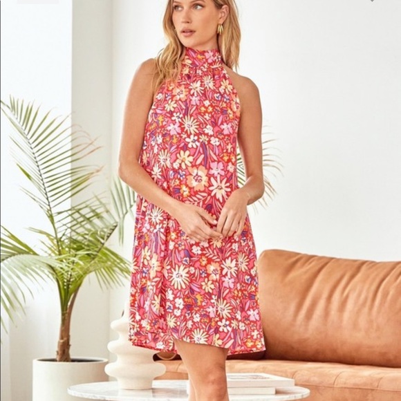 Closet Clear-out - Flower Power Full Size Run Floral Mock Neck Dress - Picture 4 of 7